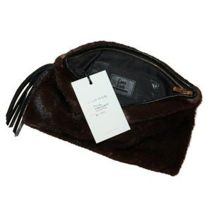 LYSA LASH Real Fur Mink Mahogany Clutch NWT